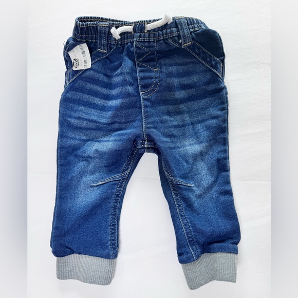 Cat & Jack Baby Girls Blue Jeans with Gray Cuffs Size 6-9 Months - Picture 1 of 4